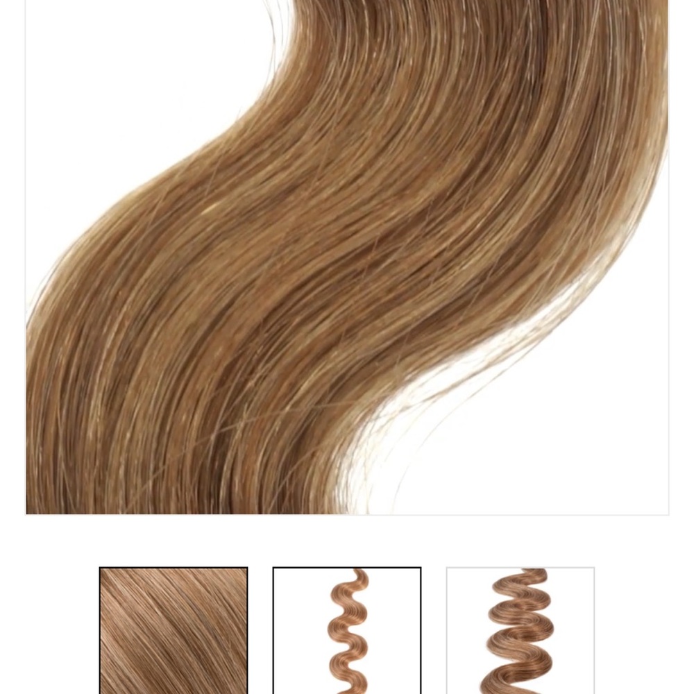 Bellami sew in weft extensions. 120g 16” marble blends color bronde.